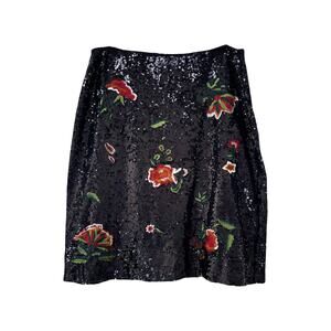 Anthropologie Maeve Garden Glitz Sequin Floral Skirt Sz 14 